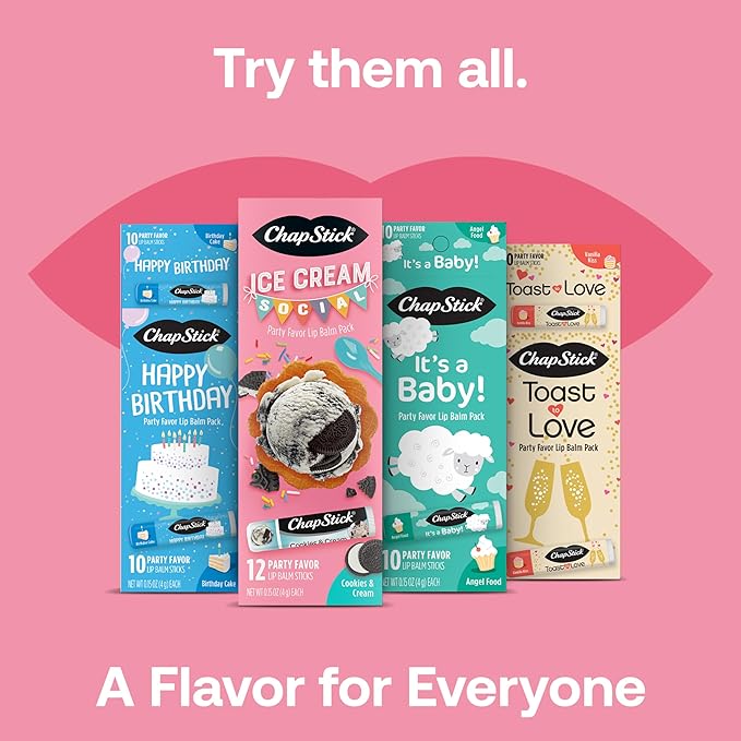 ChapStick Ice Cream Social, Party Favor Lip Balm Pack - Cookies & Cream - 0.15 Oz x 12 Sticks