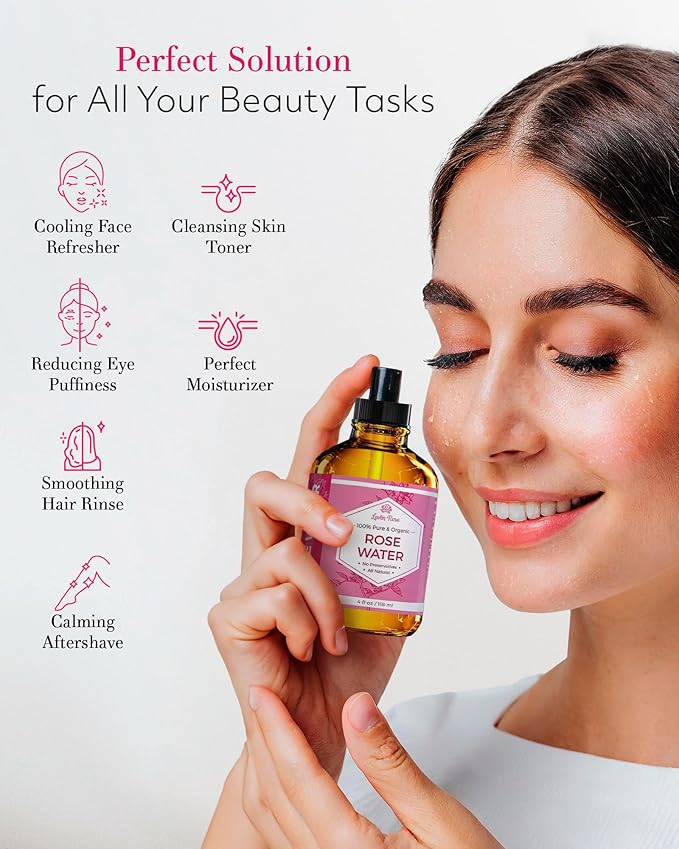 Rose Water Spray for Face by Leven Rose - Pure Natural Moroccan Rosewater Hydrosol Face Spray - Organic Rose Water for Hair 4 oz