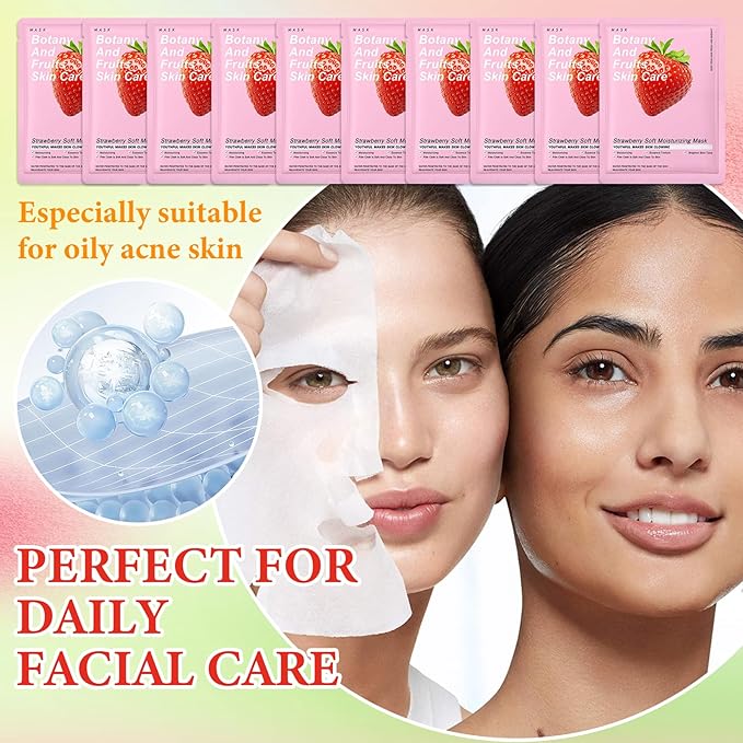 10 Pack Variety Facial Sheet Masks Skin Care Set, Hydrating Bulk Sheet Face Masks Skincare Gifts Set for Women Men, Long Lasting Moisturizing Face Mask Skincare for All Skin Type(B4)