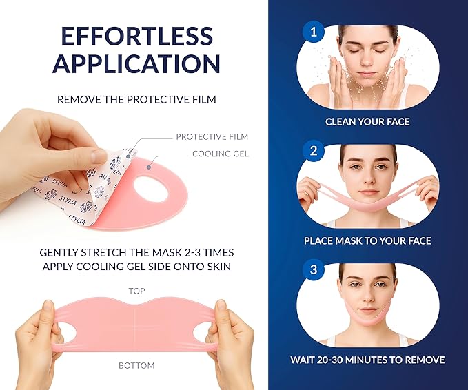 Stylia V Line Lifting Collagen Face Mask - Lift, Firm & Contour Jawline - Double Chin Strap with Hyaluronic Acid & Aloe Vera - Hydrating Neck & Face Tightening Mask - Chin Strap for Sleeping - 20PC
