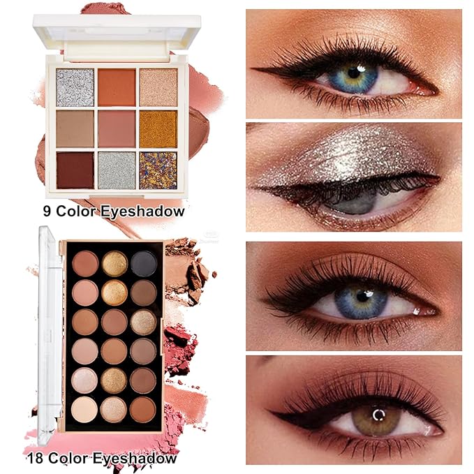 All In One Makeup Kit for Women, Travel Makeup Kit, Make Up Sets Valentine's Day Gift, Includes Eyeshadow Palette Highlighter Contour Blush Eyeliner Eyebrow Powder Mascara Cosmetic Brushes Makeup Set