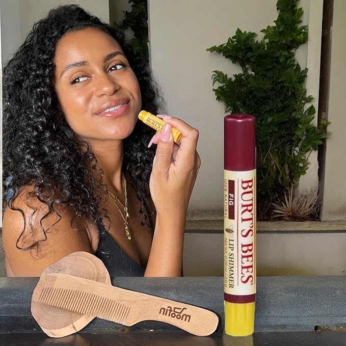 Burt's Bees Lip Shimmer Fig Shade,- Nourishing Natural Shimmer Lip With Moofin Wooden Comb, Make Up Lip Shimmer With Shea Butter Fruit Oils, Moisturizing Refreshing Pack Of 6