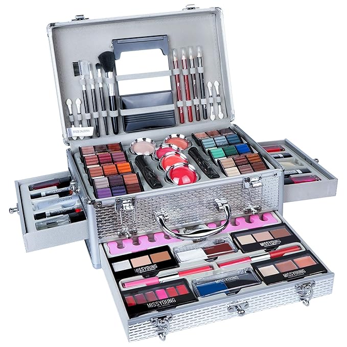 All-in-One Makeup Gift Set Carry All Makeup Kit for Women Full Kit With Aluminum Case Lipgloss Lipstick Concealer Blush Foundation Face Powder Eyeshadow Palette Cosmetic Palette #2
