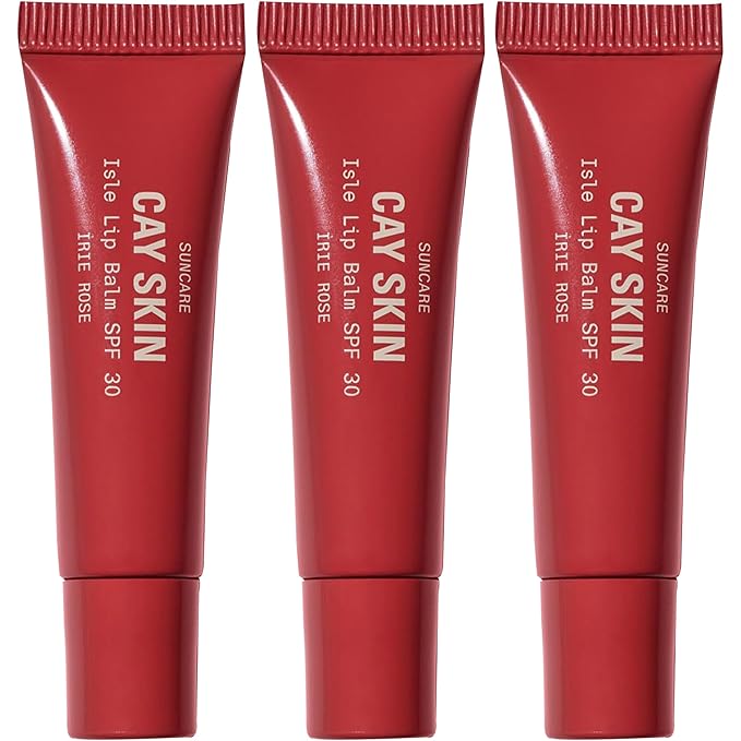 Cay Skin Isle Lip Balm SPF 30 – High Shine, Hydrating + Sheer Lip Gloss in Vanilla Brown Sugar Flavor – Formulated with Natural Ingredients for All Skin Tones – 3-Pack, Irie Rose