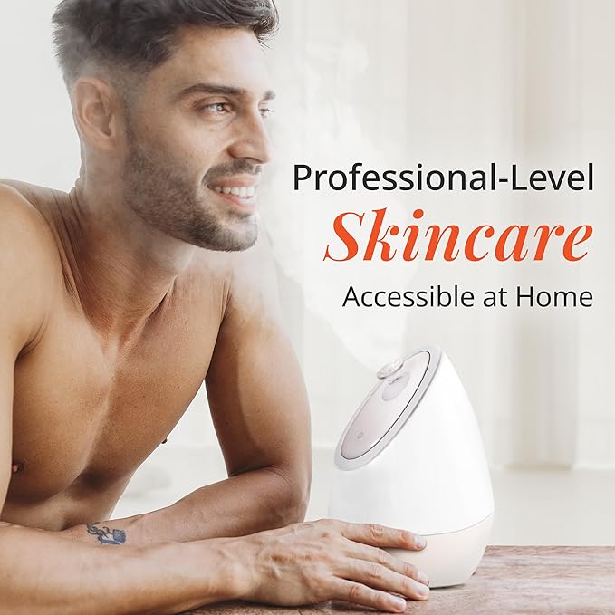 Vanity Planet Aira Ionic Facial Steamer (Beige) - Pore Cleaner That Detoxifies, Cleanses and Moisturizes - Adjustable Nozzle, Water Tank with 3 Essential Oil Baskets