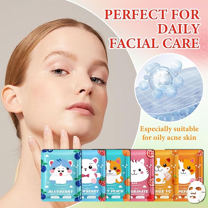 12 Pack Variety Facial Sheet Masks Skin Care Set, Hydrating Bulk Sheet Face Masks Skincare Gifts Set for Women Men, Long Lasting Moisturizing Face Mask Skincare for All Skin Type(09)