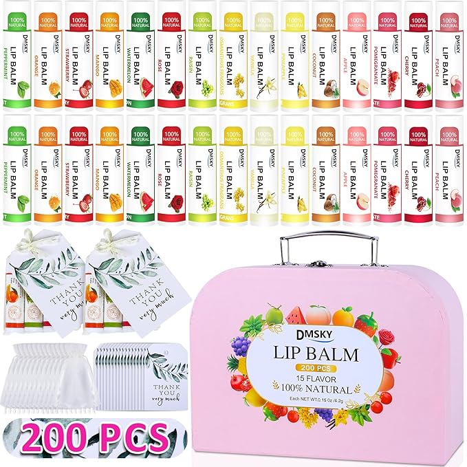 DMSKY 200 Pack Lip Balm, Natural Lip Balm Bulk with Vitamin E and Coconut Oil, Moisturizing Soothing Chapped Lips, Gifts for Women Stocking Stuffers Party Favors