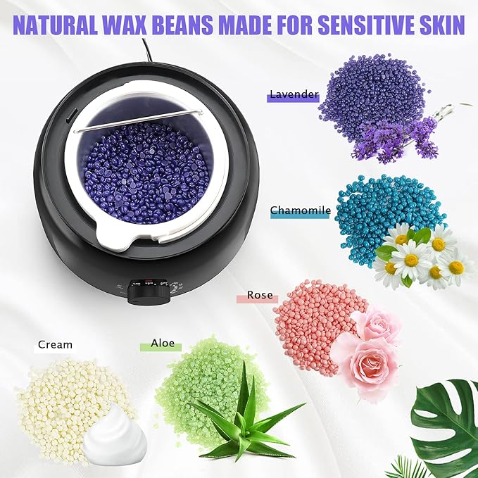 Waxing Kit - TIKESI Wax Warmer for Hair Removal, Hard Wax Kit with 14oz 5 Bags Hard Wax Beans for Full Body, Legs, Face, Eyebrows, Bikini, Brazilian Waxing Kit for Women Men