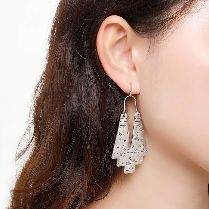 Zealmer Gold Geometric Earrings Statement Vintage Boho Ethnic Earrings Hollow Out Fan Shape Dangle Drop Earrings for Women Birthday Christmas Valentines Day Gift