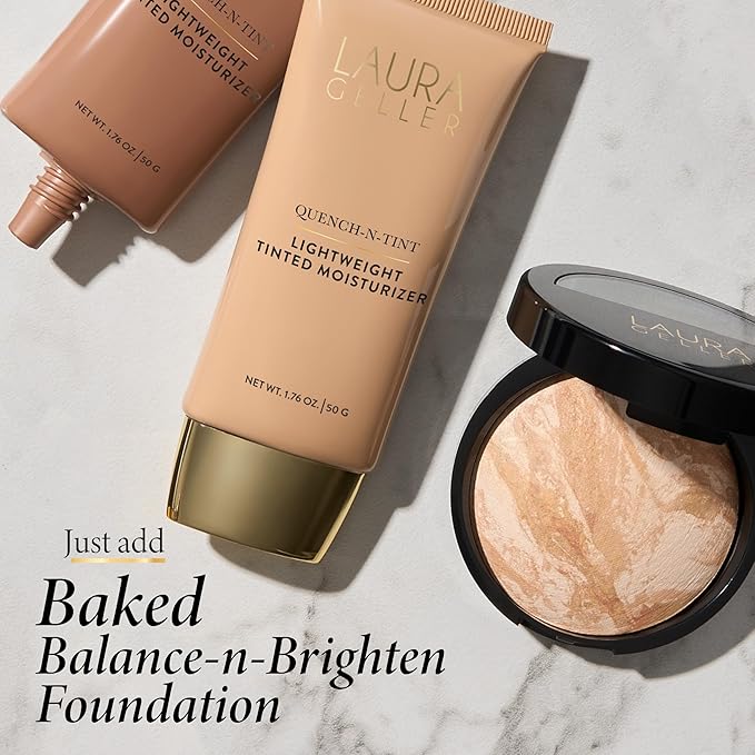 LAURA GELLER NEW YORK Quench-n-Tint Hydrating Foundation - Light/Medium - Sheer to Light Buildable Coverage - Natural Glow Finish - Lightweight Formula with Hyaluronic Acid