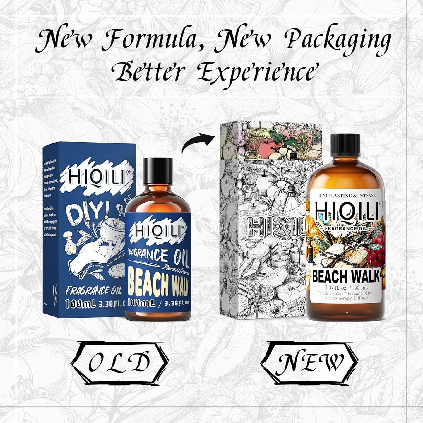 HIQILI Beach Walk Fragrance Oil for Diffuser & Humidifier, Candle & Soap Making, Luxury Hotel Scents, Perfect as a Gift - 5.07 Fl Oz