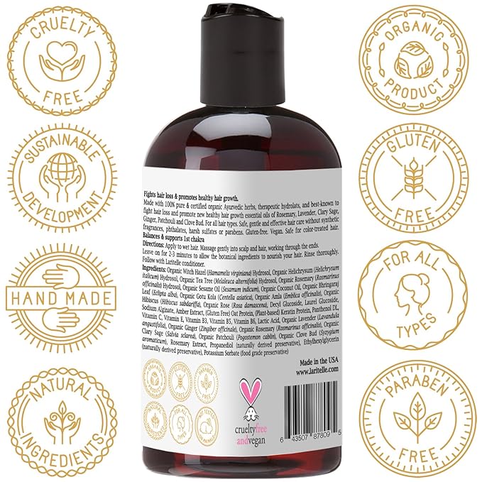 Organic Travel Size Shampoo 2 oz | Fortifying, Strengthening & Rejuvenating | Stops Hair Shedding, Promotes New Hair Growth | Ayurvedic Herbs, Lavender, Ginger, Rosemary, Patchouli & Cloves