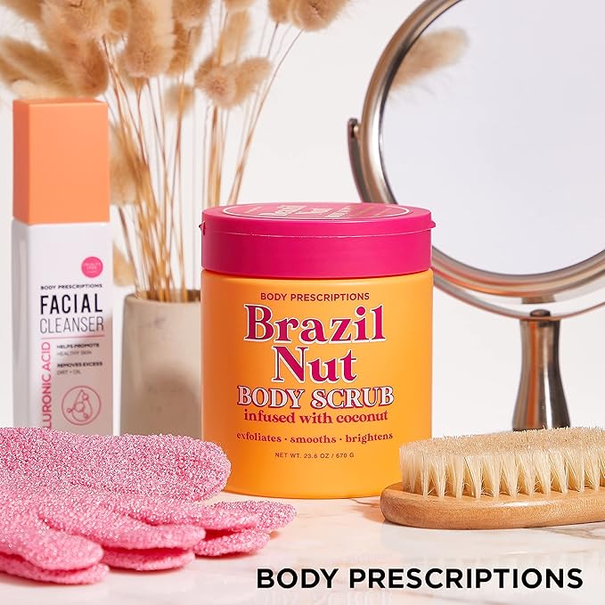 Body Prescriptions Exfoliating Body Scrub – Body Cleanser for Nourished, Ultra-Smooth Skin, Coconut (Brazil Nut)