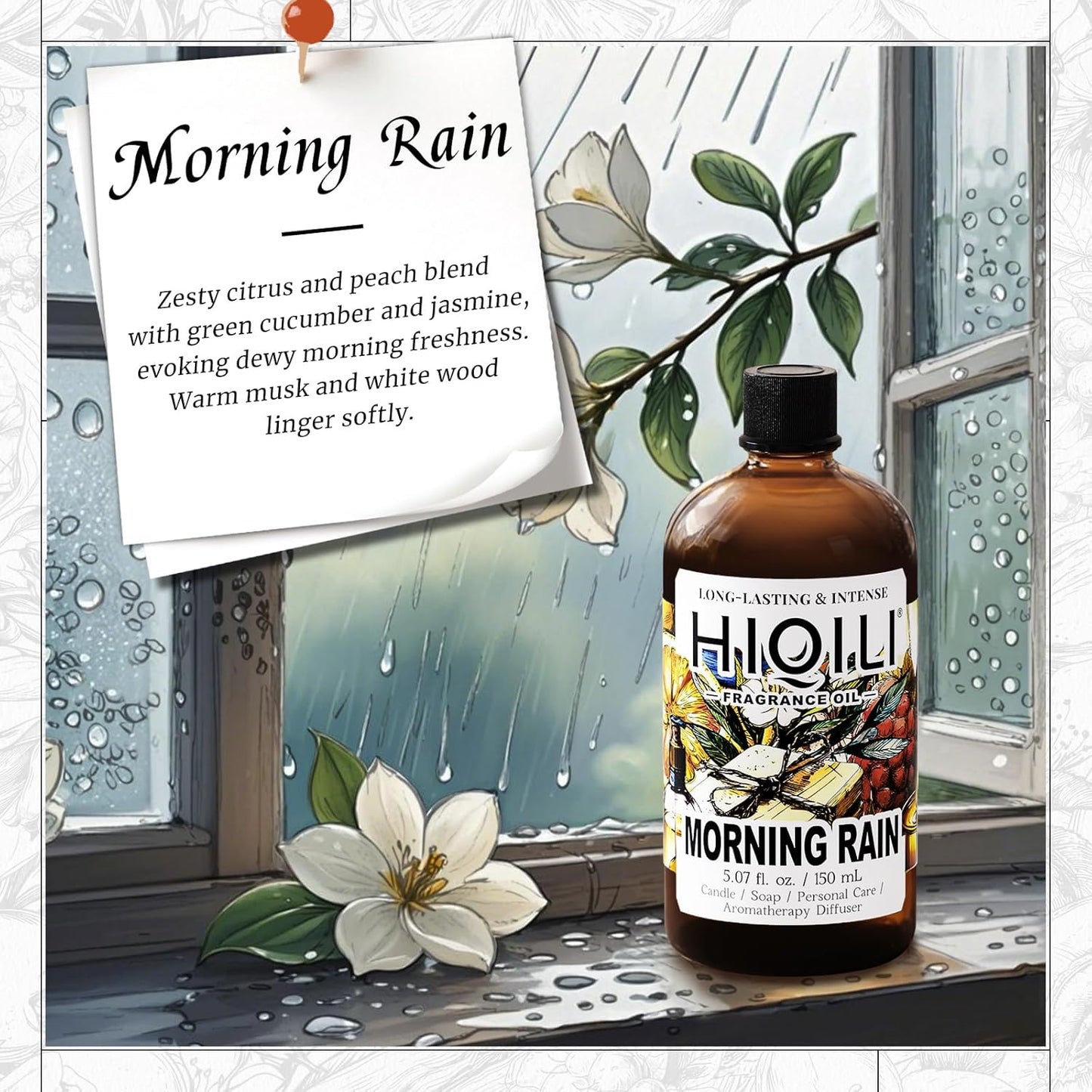 HIQILI Morning Rain Fragrance Oil for Soap, Candle & Hair Conditioner Making, Fresh Scent for Home, Car Diffuser - 5.07 Fl Oz