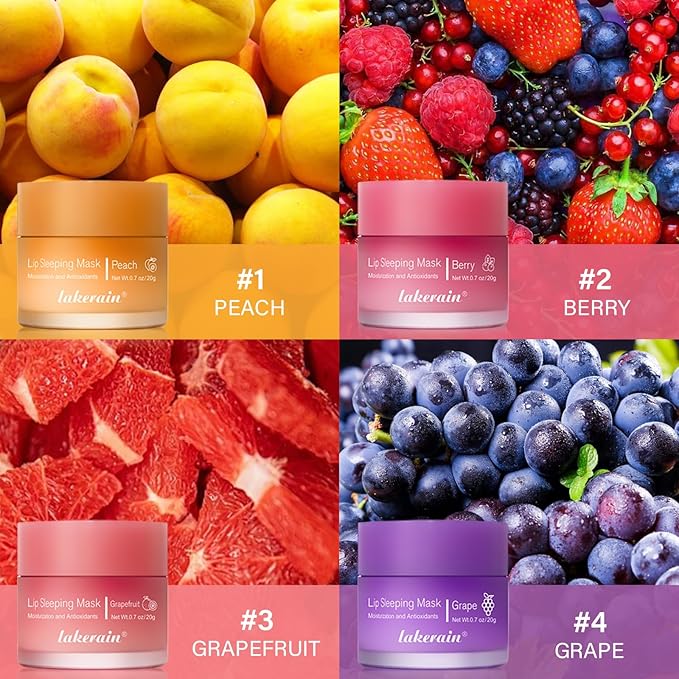 2Pcs Lip Glowy Balm and Lip Sleeping Mask Set, with 4 Flavor Options - Reduce Lip Lines, Enhance Lip Color, Hydrate & Plump Dry Chapped Lips Care (Grapefruit)