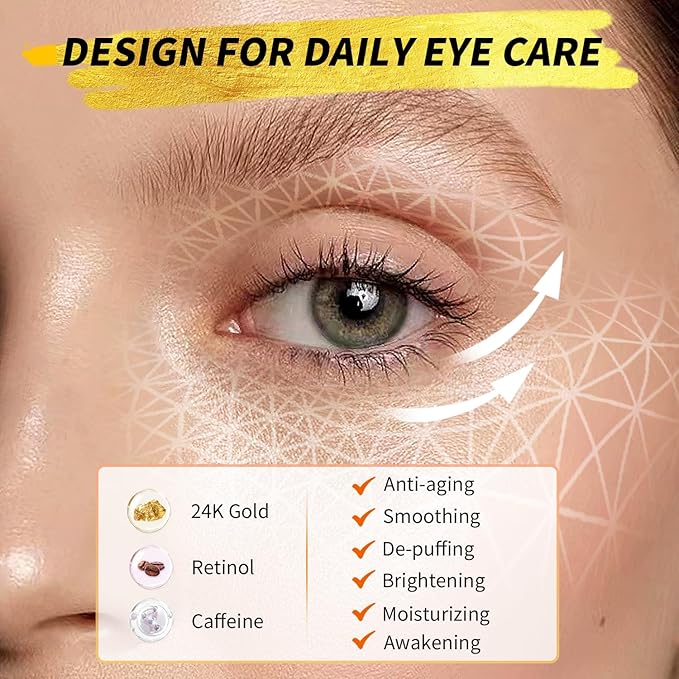 Under Eye Patches(36 Pairs), 24K Gold, Caffeine, Retinol Eye Masks for Puffy Eyes, Wrinkles, Dark Circles, Undereye Bags Treatment - Restoring & Awakening & Moisturizer Skin care Gift for Women