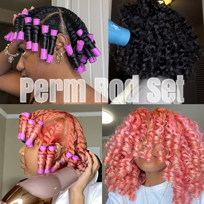 YOROSTAR 20pcs Purple Plastic Perm Rods Set for Natural Hair Cold Wave Rods Hair Rollers for Long Short Women's Hair DIY Hairdressing Tools