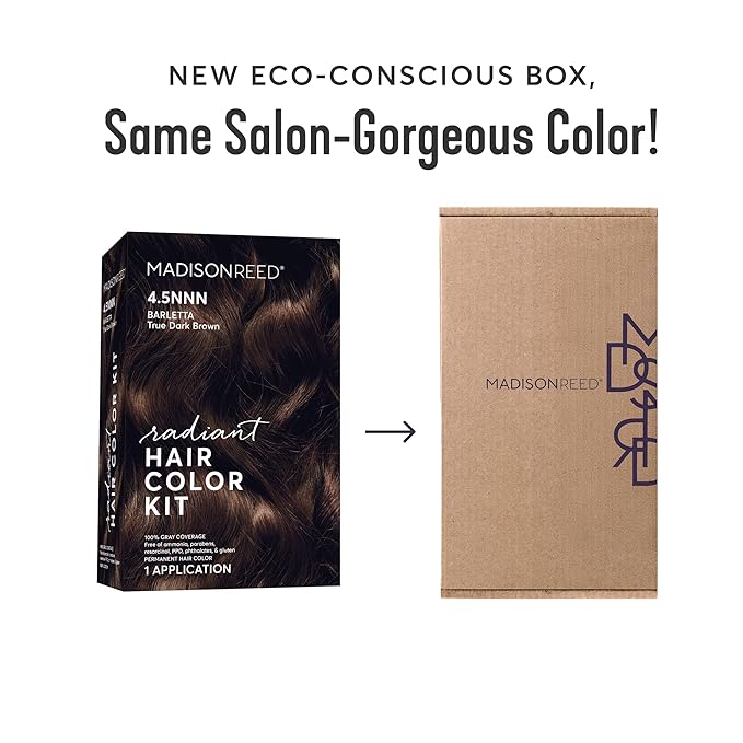 Madison Reed Radiant Hair Color Kit | 4.5NNN Dark Brown (Barletta Brown) for 100% Gray Hair Coverage | Salon Quality Permanent Hair Dye | PPD-Free & Ammonia-Free | (Packaging May Vary) 1 Pack