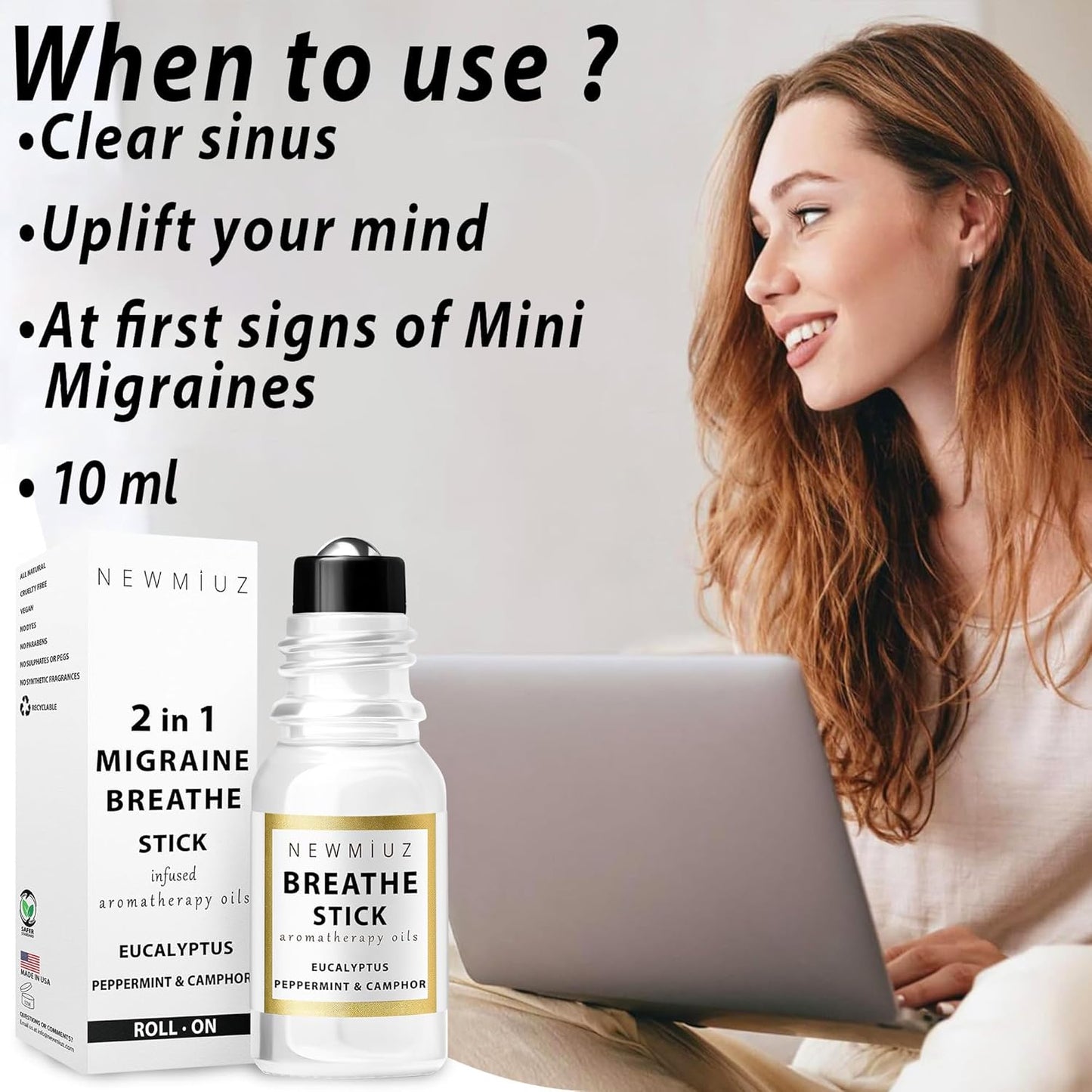 Breathe Easy Roll on Stick Peppermint Eucalyptus Essential Oil Blend Stress Sinus Natural Relief Gifts for Women Men Perfect Stocking Stuffers