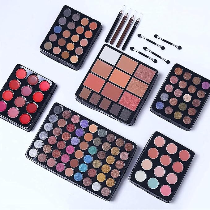 SAMIK 132-Color All-in-One Makeup Kit for Women - Complete Set with Palettes, Contouring, Concealer, Face Powder, Lipgloss, Blusher, Contour, Eyeliner, and Eyebrow Powder in Carry-All Trunk