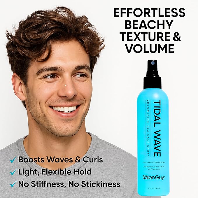 THESALONGUY Tidal Wave Sea Salt Spray โ Texturizing & Volumizing Hair Spray for Beach Waves, Natural Texture & Lift โ Styling Spray for Men & Women, 8 oz