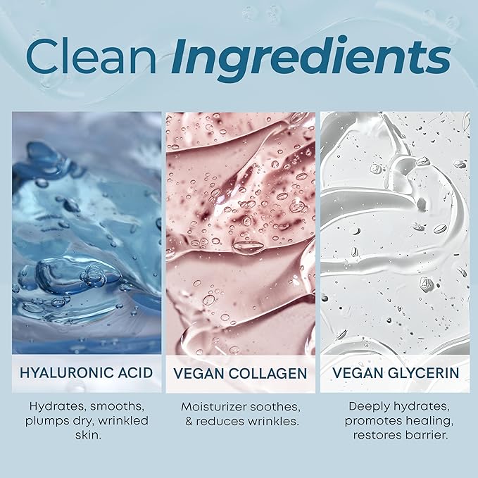 Hyaluronic Acid & Collagen Face Wash – Dermatologist Tested, Anti-Aging, Korean Skin Care, Hydrates Firms Soothes – Clean, Vegan, Gentle Facial Cleanser for Dry Sensitive Skin, 200 ML