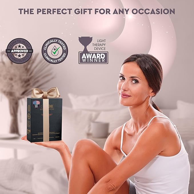 GLO24K Red Light for Face & Neck Beauty Device - 3 in 1 Facial Massager Tool and Neck Care Device for Neckline Care, Face and Neck Massager for Women