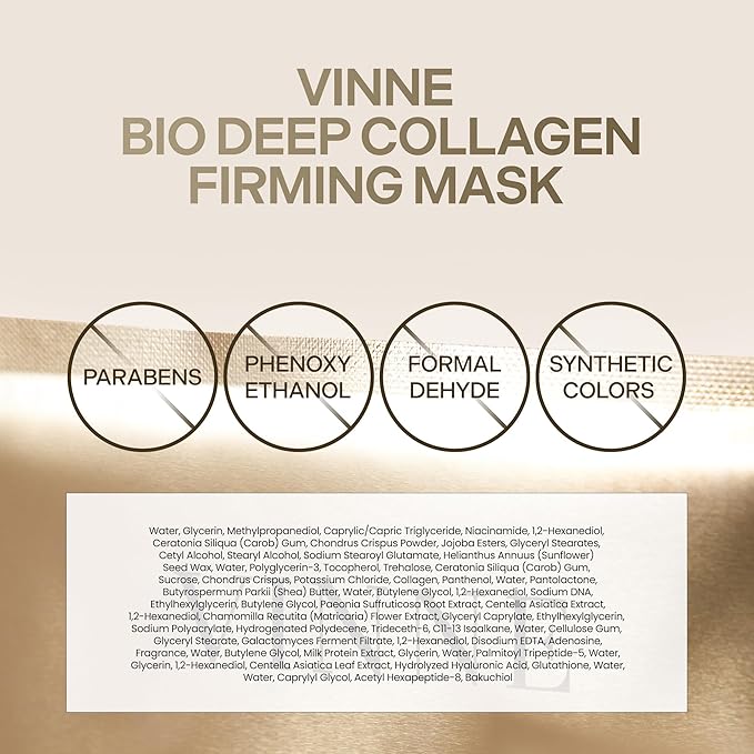 VINNE Signature Bio Deep Collagen Firming Mask – Korean Hydrogel Mask w/ 5,000ppm Ultra-Low Molecular Collagen, Centella Asiatica Exosome, Niacinamide & PDRN – Skin Care Face Mask (4 Sheets, 1.41 oz)