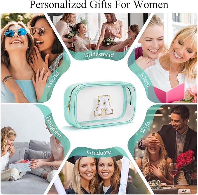 YOOLIFE Initial Make Up Bag Travel Toiletry Bag, Clear Makeup Bags Preppy Cosmetic Bags Organizer Travel Essentials Gifts for Women Teen Girlfriend Teacher Mom Birthday Girl Gift Makeup Case Blue M