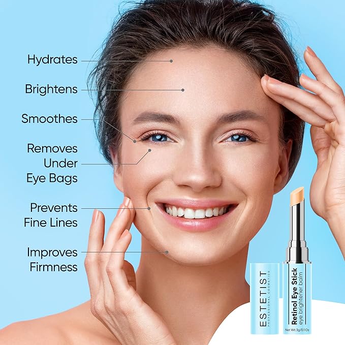 Retinol Eye Brightener Cream Stick, Vitamin C & E Enriched Under Eye Bags Care for Dark Circles, Puffiness & Anti-Aging, Hydrating Eye Balm for All Skin Types