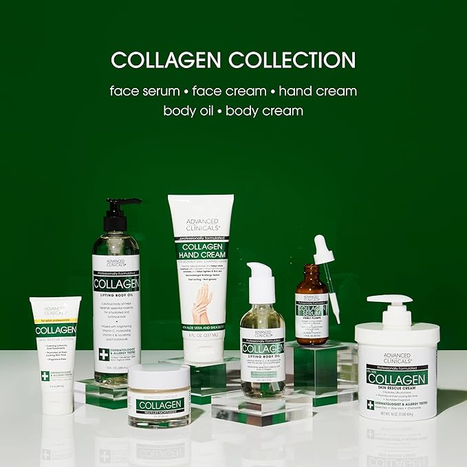 Advanced Clinicals Unscented Collagen Body Cream + Collagen Serum For Face 2PC Skincare Set | Face Serum & Body Lotion For Women & Men Helps Improve Look Of Wrinkles & Dry Skin, Fragrance Free, 2pc