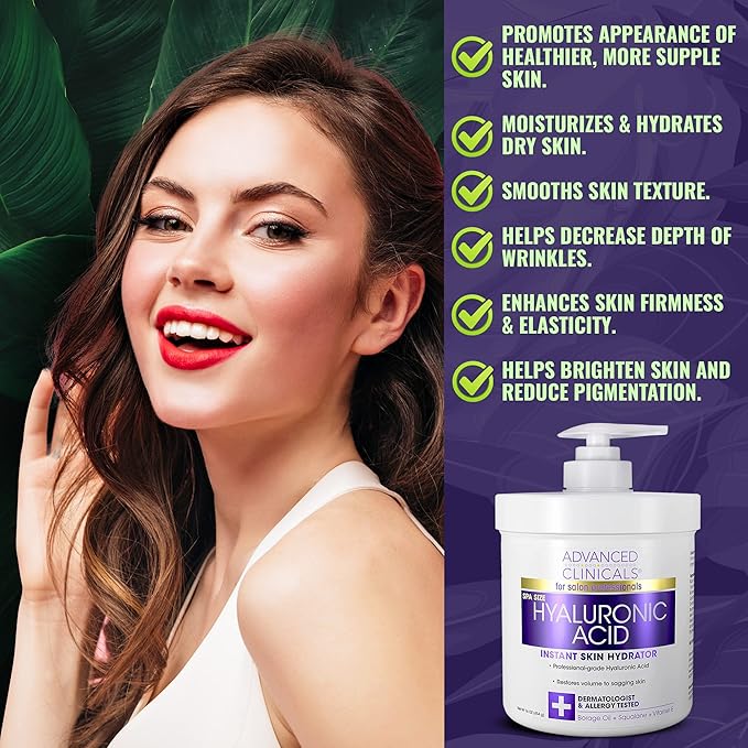 Advanced Clinicals Hyaluronic Acid Moisturizer + Fragrance Free Collagen Cream Face Moisturizer & Body Lotion 2pc Skincare Set For Women & Men Helps Reduce Appearance Of Crepey Skin & Dry Skin, 2pc
