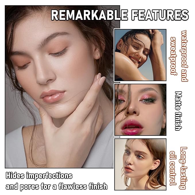 Full Coverage Liquid Foundation Makeup Set,Oil Control Concealer Long Lasting Waterproof Loose Setting Face Powder,Moisturizing BB Cream Set with Soft Makeup Sponge and Foundation Makeup Brush(4PCS)