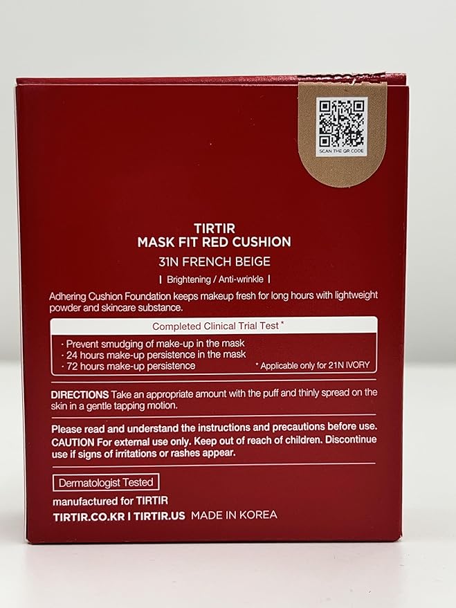 TIRTIR Mask Fit Red Cushion Foundation | Japan's No.1 Choice for Glass skin, Long-Lasting, Lightweight, Buildable Coverage, Semi-Matte (31N French Beige, 0.63 Fl Oz (Pack of 1))