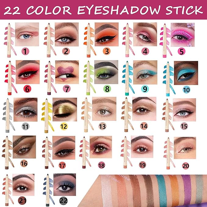 Peach Eyeshadow Stick, Smooth Cream Shimmer Eyeshadow Pencil, Waterproof Long Lasting High Pigmented Hypoallergenic Eye Shadow Highlighter Stick Create Multi-Dimension Eyes Look(20# Peach Shimmer)