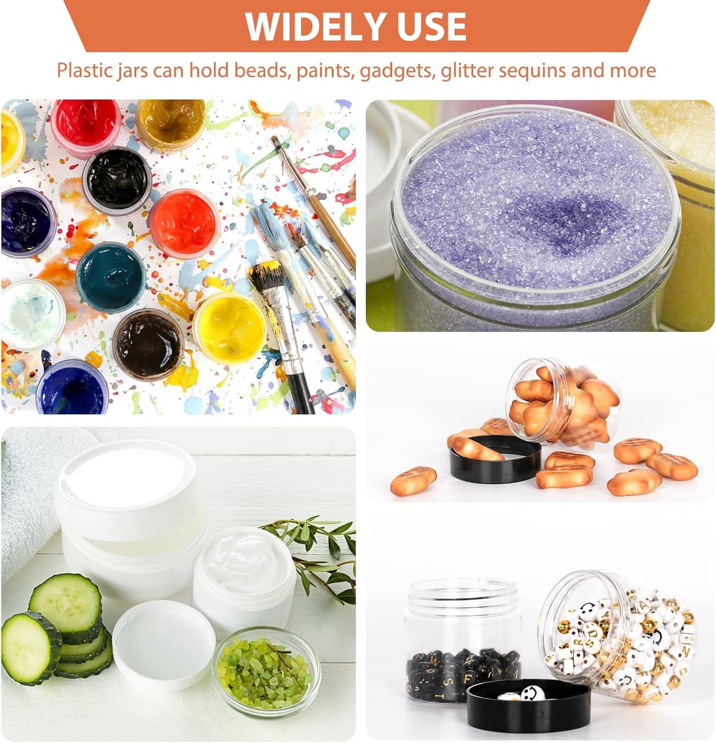 50pcs 2 oz Clear Plastic Round Jars with Black Lids, 2oz 60ml Leak-Proof Wide-Mouth Cosmetic Storage Containers for Kitchen Use, Beauty Products, Cream, Scrubs, Bath Salt and More