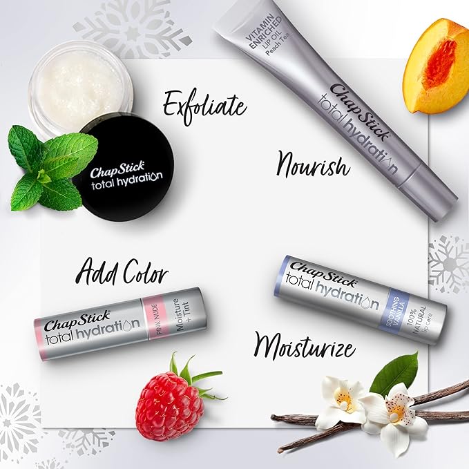 ChapStick Total Hydration Lip Kit Gift Set, Lip Moisturizer, Lip Scrub and Lip Balm Set - 4 Count