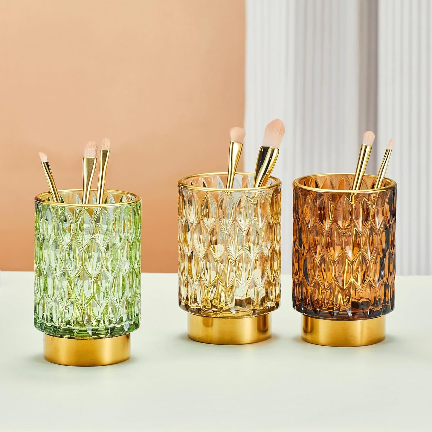 Makeup Brush Holder Organizer,Toothbrush Holders,Desk Pen Pencil Holder,Multifunctional Vintage Glass Brush Cup(A39-2-US)