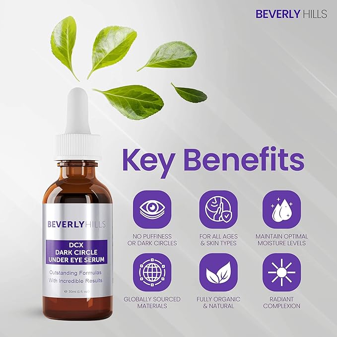 Beverly Hills DCX Under Eye Serum for Wrinkles, Puffy Eyes and Dark Cirlces Treatment for All Skin Types | Anti Wrinkle Serum with Seaweed, Hyaluronic Acids & Peptides for Hydrated & Soft Skin, 30 mL
