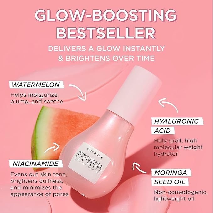 Glow Recipe Niacinamide Dew Drops Face Serum - Hydrating Korean Skincare & Illuminating Makeup Primer for Dewy, Glass Skin - Hyaluronic Acid Serum for Face Brightening, Plumping & Highlighting (15ml)