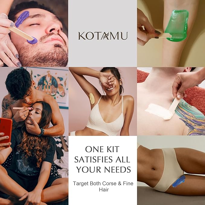 KOTAMU Waxing Kit for Women & Men, Wax Warmer for Hair Removal, Digital Wax Kit with SiliconePot,Ideal for Face Eyebrow Arm Legs Armpit &Sensitive Skin, Purple Waxing Machine With 44 Accessories