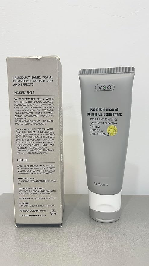 VGO Facial Cleanser, Daily Face Wash of Double Care and Effects, Cleansing Mud Mask & Amino Acid Cleansing All in One Gentle Face Cleanser, 3.52 Oz