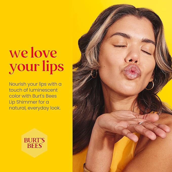 Burt's Bees Shimmer Lip Tint Set, Tinted Lip Balm Stick, Moisturizing for All Day Hydration with Natural Origin Glowy Pigmented Finish & Buildable Color, Champagne (4-Pack)