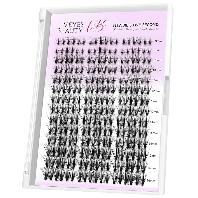 VEYESBEAUTY Lash Clusters Eyelash Extensions Thin & Invisible Band DIY Individual False Eyelashes Newbie's Five-Second Series Wispy Lash Tray for Self-application, Whisper Lashes 8-16mm Mixed Length