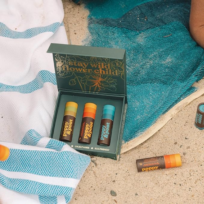 Jumbo Lip Balm Gift Set (3-Pack, Retro Surf) | Poppy & Pout All Natural Lip Balms & Moisturizers | Hydrates with Beeswax, Vitamin E, Organic Coconut Oil | Cruelty-Free | Recyclable Cardboard Tube