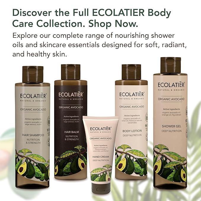 ECOLATIÈR Shower Oil – Organic Argan, Coconut, or Avocado Oil Options – Moisturizing & Nourishing Body Wash for Women, 95.5% Natural, Vegan, for Sensitive Skin - 8.5 Fl Oz (Avocado oil)