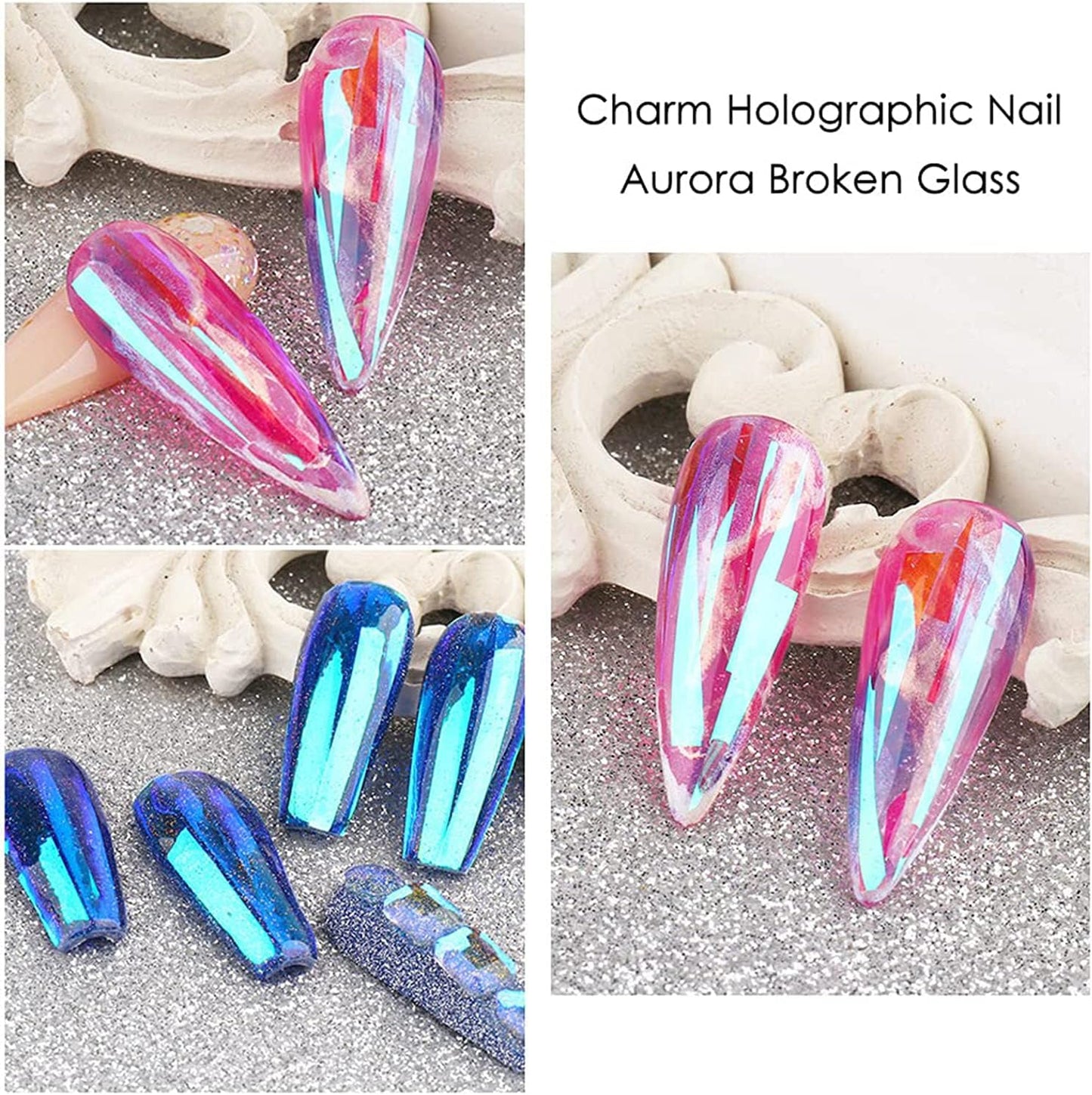 8 Sheets Gradient Glass Paper Nail Art Sticker,Colorful Laser Aurora Cellophane 3D Broken Glass Pieces Mirror Foils Nail Art Decoration for Women Acrylic DIY Nail Art Stickers