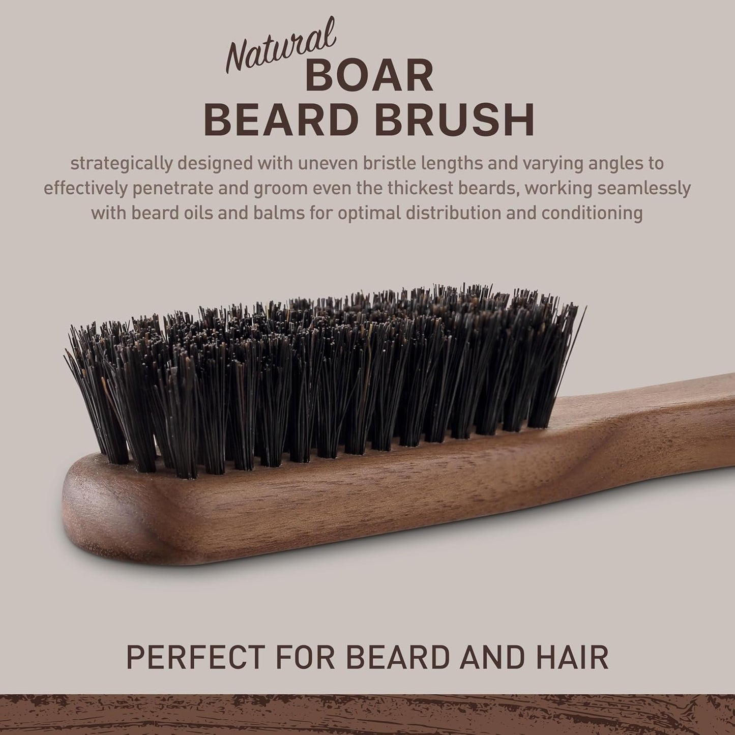 Beard Brush for Men - Stiff Boar Bristles for Beard Growth & Straightening - Exfoliates Skin, Reduces Itch - Premium Walnut Wood Handle