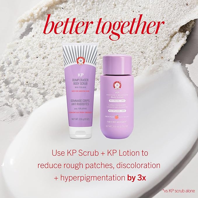 First Aid Beauty KP Bump Eraser Body Scrub Exfoliant for Keratosis Pilaris with 10% AHA – 8 oz