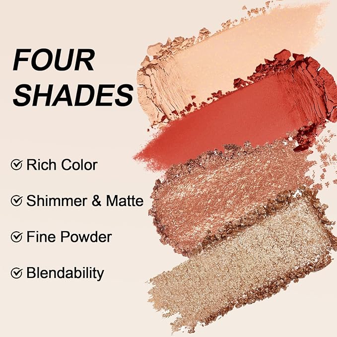 Erinde Quads Matte Eye Shadow Powder Makeup Palette, Nude Neutral Brown & Champagne Pink Shimmer Eyeshadow, Long Wearing Waterproof Everyday Eye Makeup, sombras de ojos, Maple Champagne